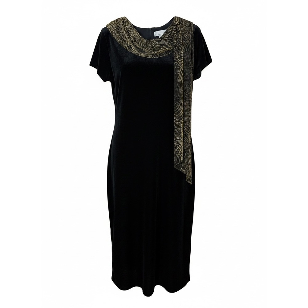Another Thyme Womens Black Velvet Gold Metallic Scarf Maxi Dress Size 16